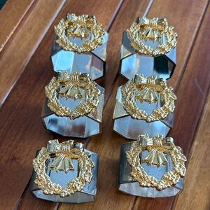 Set of Six Vintage Silver Plate Christmas Napkin Rings with Gold Wreath